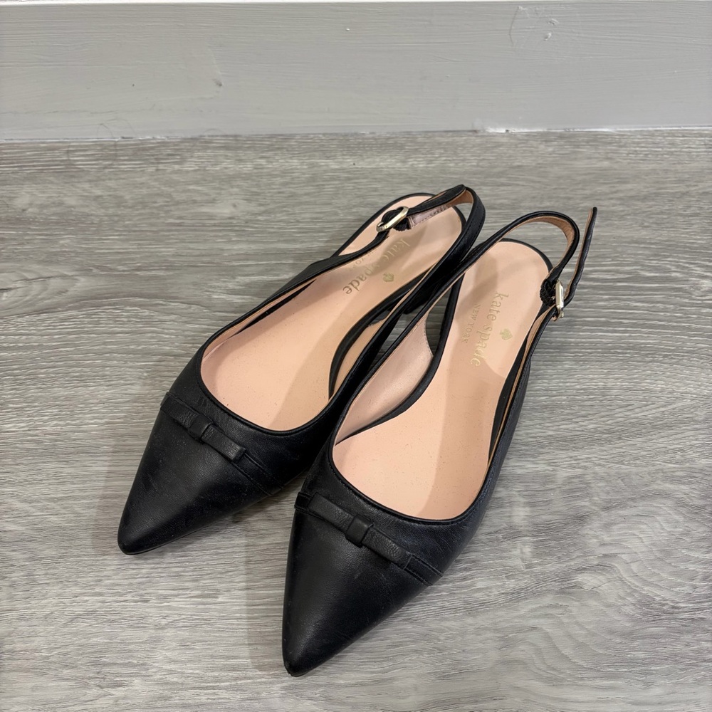 Kate Spade Black Leather Pointed Slingback Flats - Women’s Size 6.5
